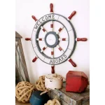 LITTON LANE 23 in. Nautical Welcome Aboard Wooden Ship Wheel Wall Decor thumbnail 1