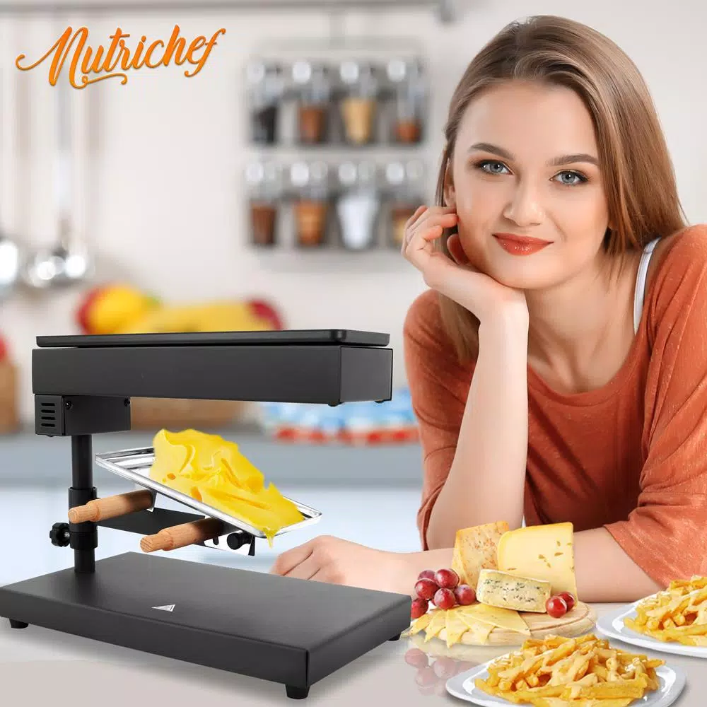 NutriChef Raclette Cheese Melter with Adjustable Grilling Plate and Stainless Steel Construction