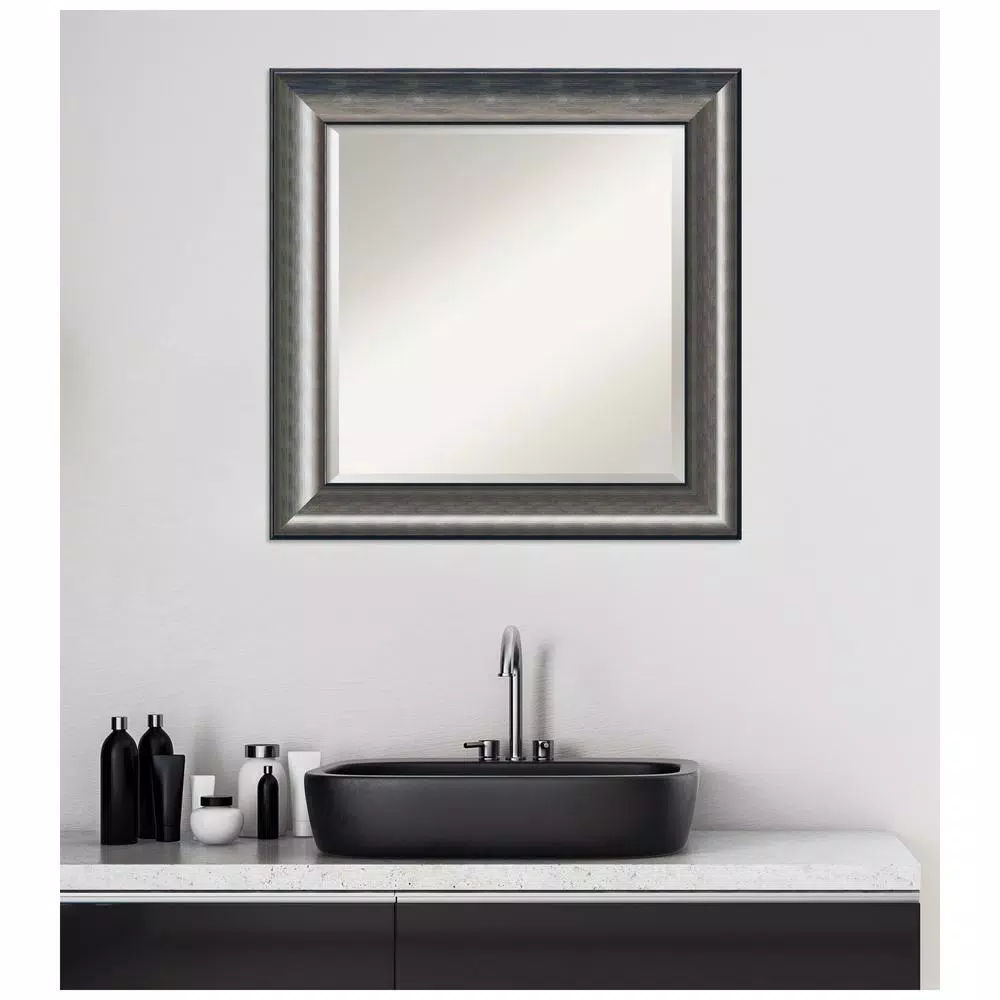 Amanti Art Quicksilver Scoop 25.75 in. x 25.75 in. Square Bathroom Vanity Wall Mirror, Silver