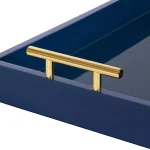 Kate and Laurel Lipton Navy Blue Decorative Rectangular Tray with Polished Metal Handles thumbnail 3
