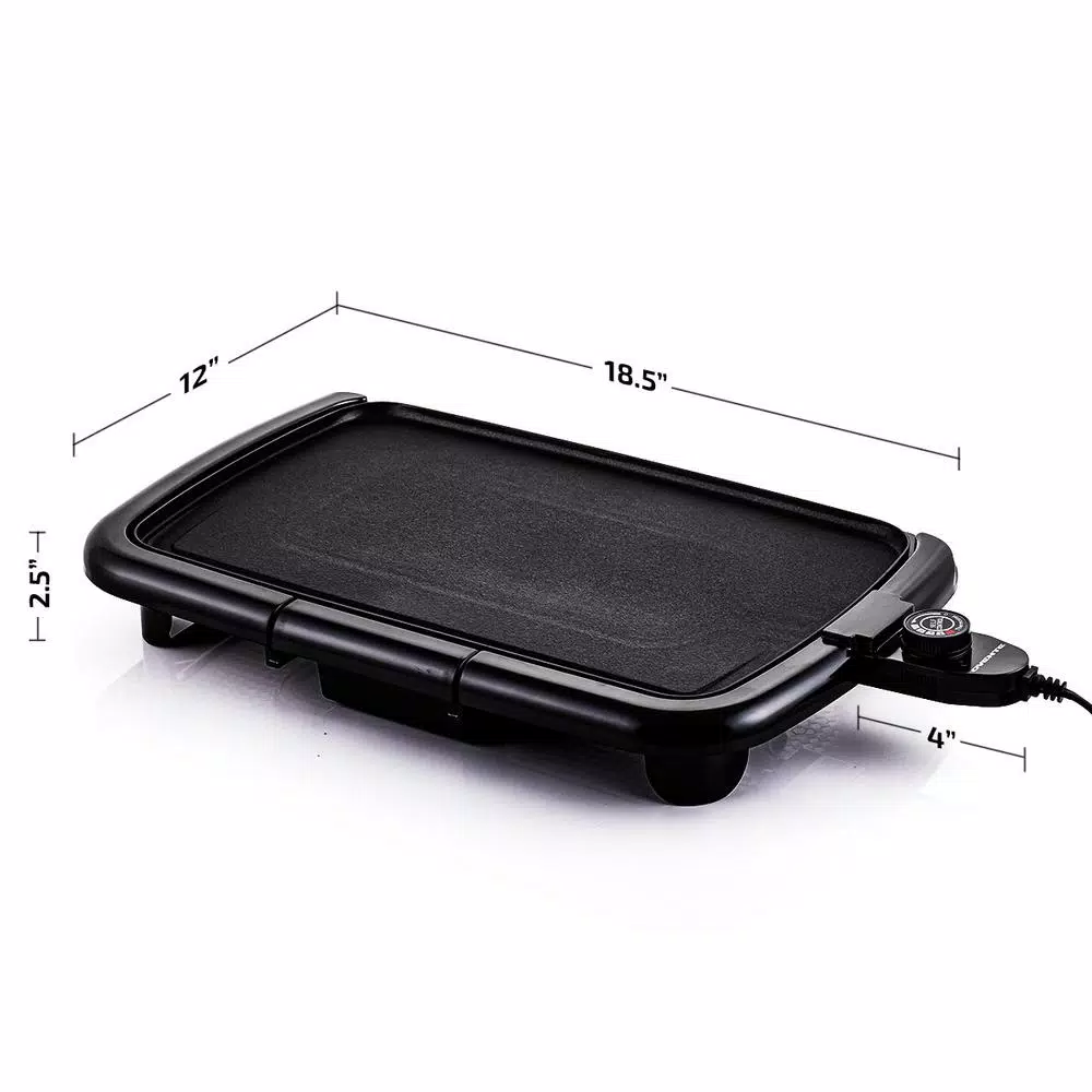 OVENTE 1200W Electric Griddle with Non-Stick Plate, Temperature Control and Drip Tray, 16x10 inch