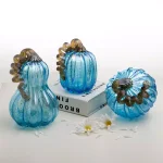 Glitzhome Set of 3 Blue Hand-Blown Glass Pumpkins - Decorative Tabletop Autumn Ornament thumbnail 8