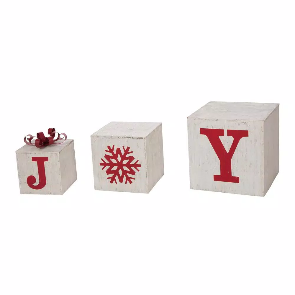 Glitzhome 31.89 in. Wooden Block Wording Porch Sign - JOY Festive Holiday Decor