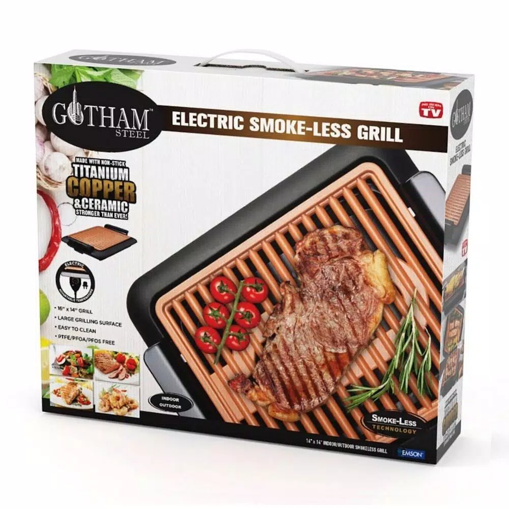 Gotham Steel Smokeless Indoor Grill, 234 sq. in. Non-Stick Ti-Ceramic Countertop Grill, Black/Copper