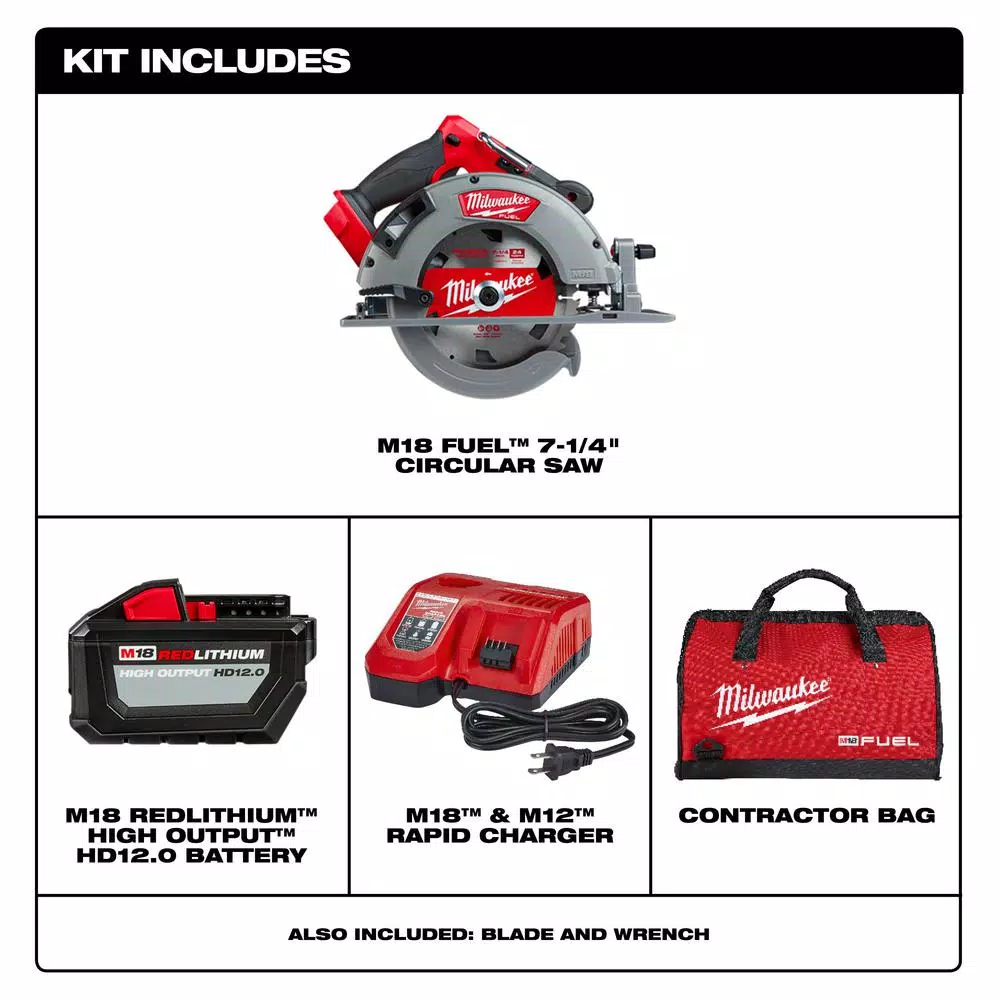 Milwaukee M18 FUEL 7-1/4 in. Brushless Cordless Circular Saw Kit with 12.0 Ah Battery & Charger
