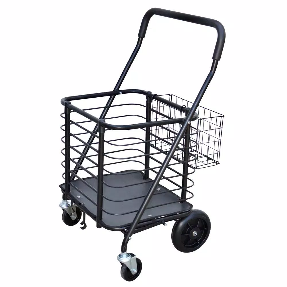 Milwaukee Heavy-Duty Steel Shopping Cart with Accessory Basket, Black