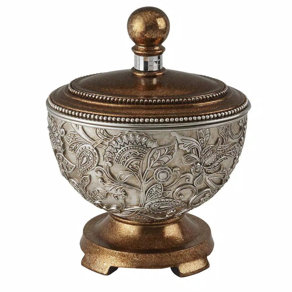 ORE International Langi Polyresin Decorative Jewelry Box with Silver/Golden Brown Pedestal Footing
