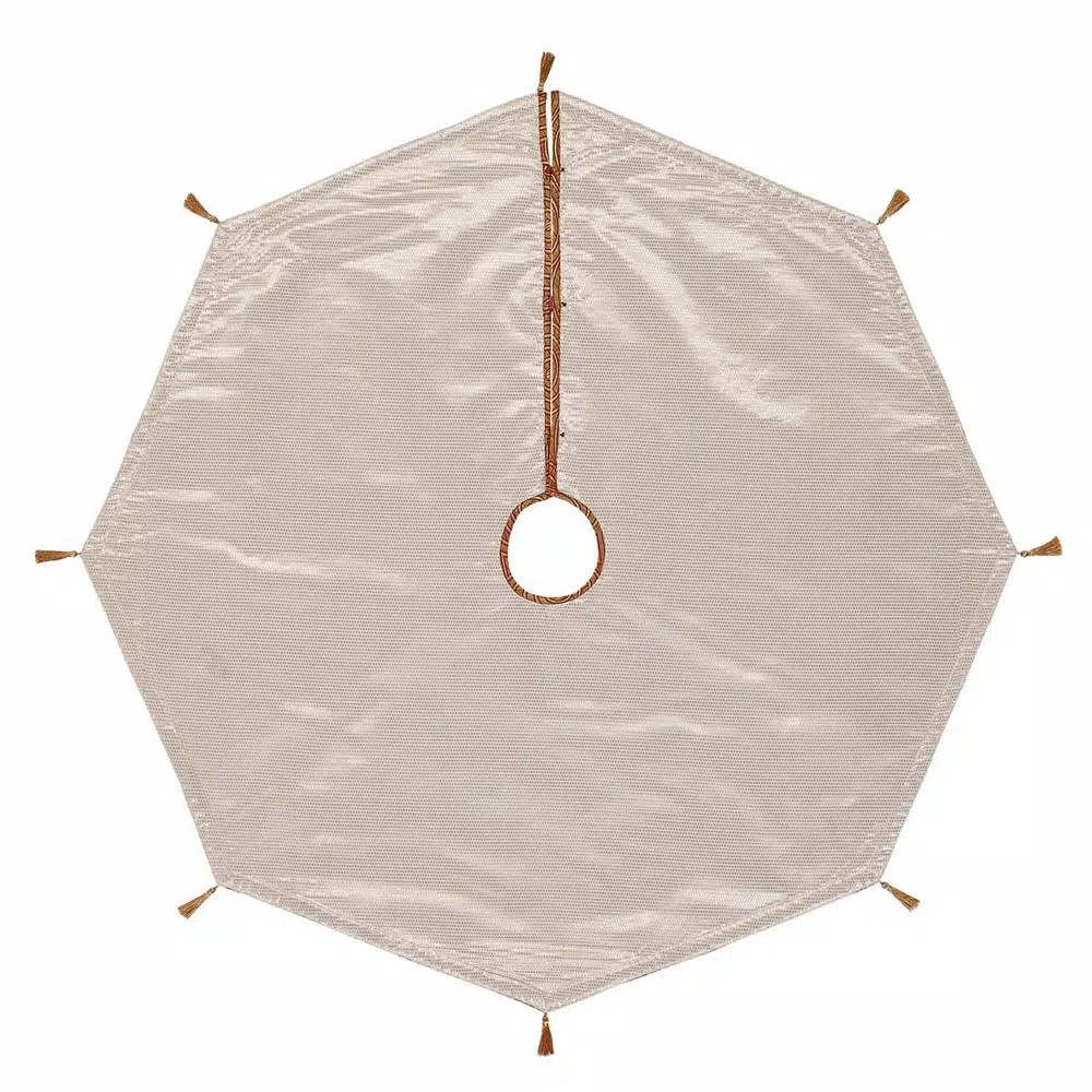 VHC Brands Soleil 48 in. Candy Apple Red & Bronze Jacquard Christmas Tree Skirt with Gold Tassels