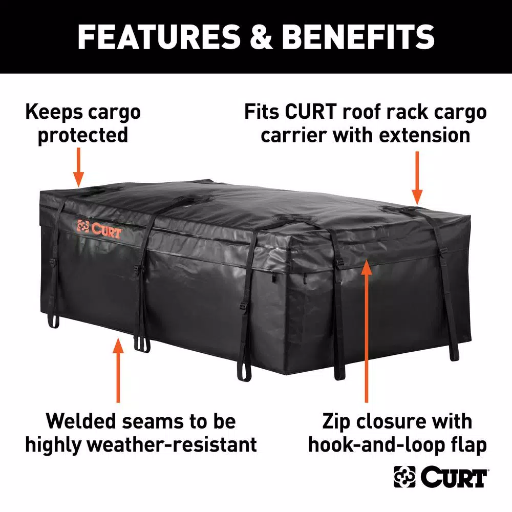 CURT Water Resistant Extended Rooftop Cargo Bag, 59" x 34" x 21"