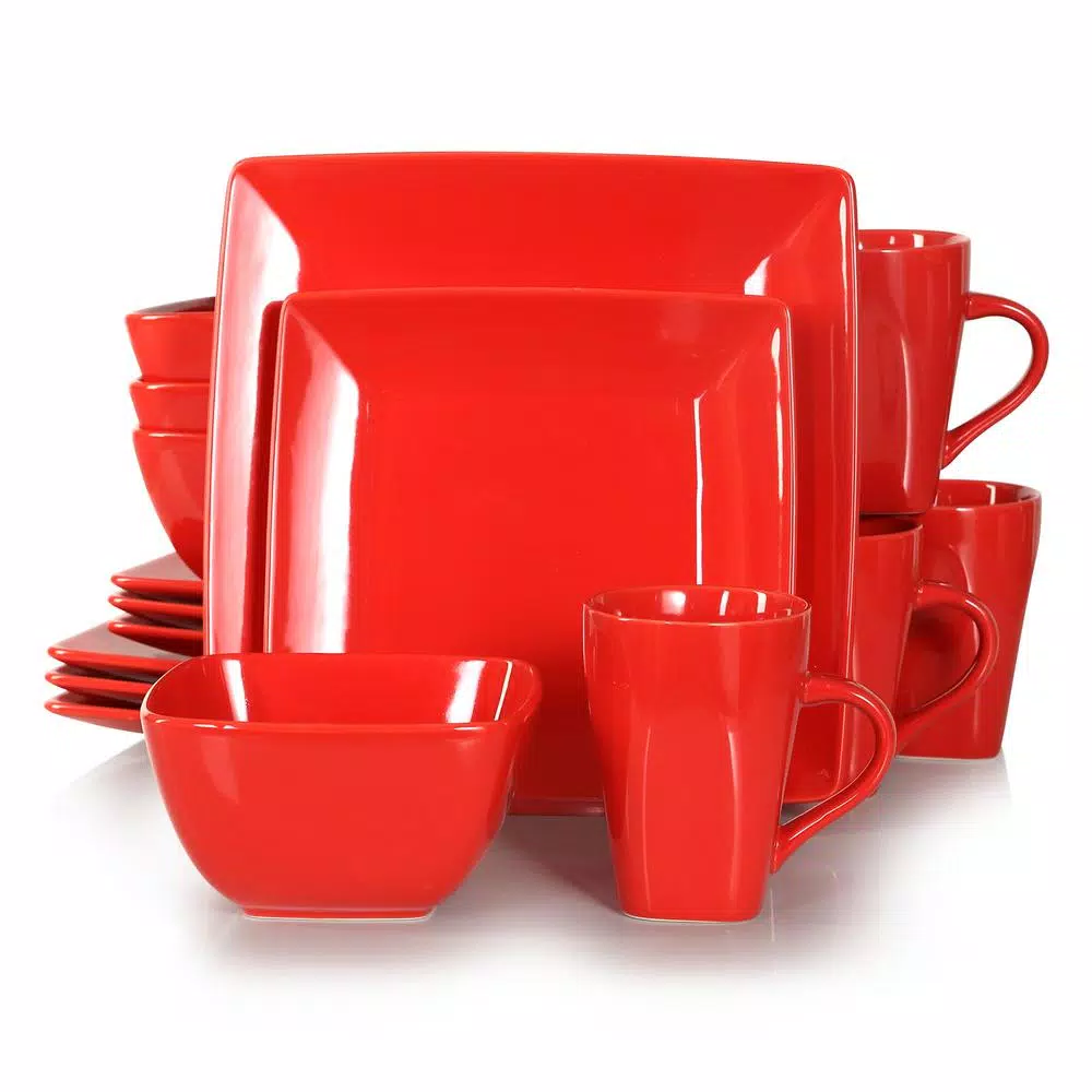 Boyel Living 16-Piece Modern Red Porcelain Dinnerware Set, Service for 4