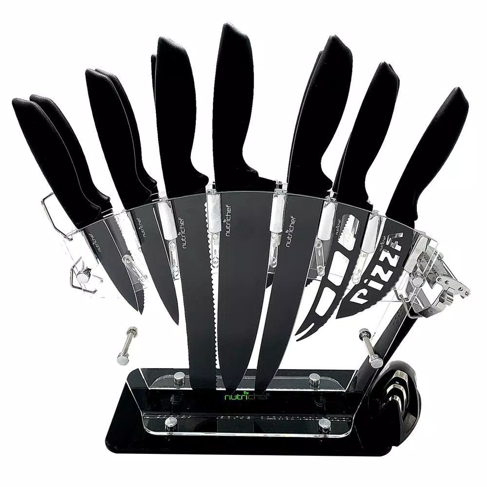 NutriChef 17-Piece Stainless Steel German Knife Set with Block Stand