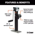 CURT Pipe-Mount Swivel Trailer Jack with Side Handle, 5,000 lbs. Capacity, 10 in. Travel thumbnail 4