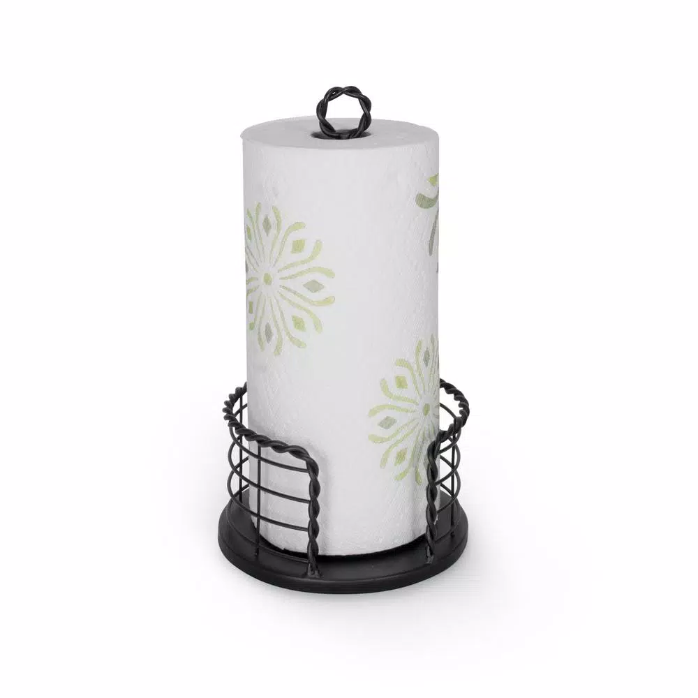 Spectrum Everly Braided Steel Paper Towel Holder, Black Farmhouse Kitchen Decor