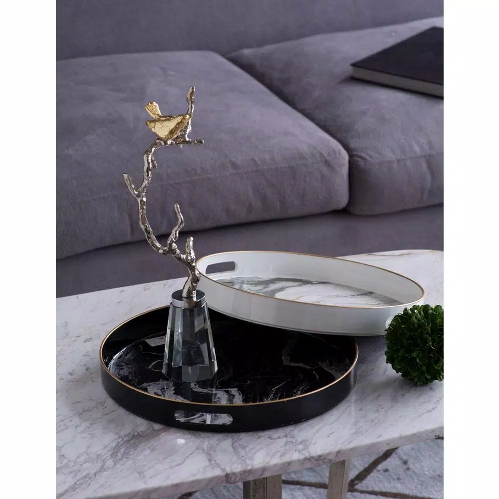 A & B Home Quinn Round Brown Safari-Themed Trays, Set of 2