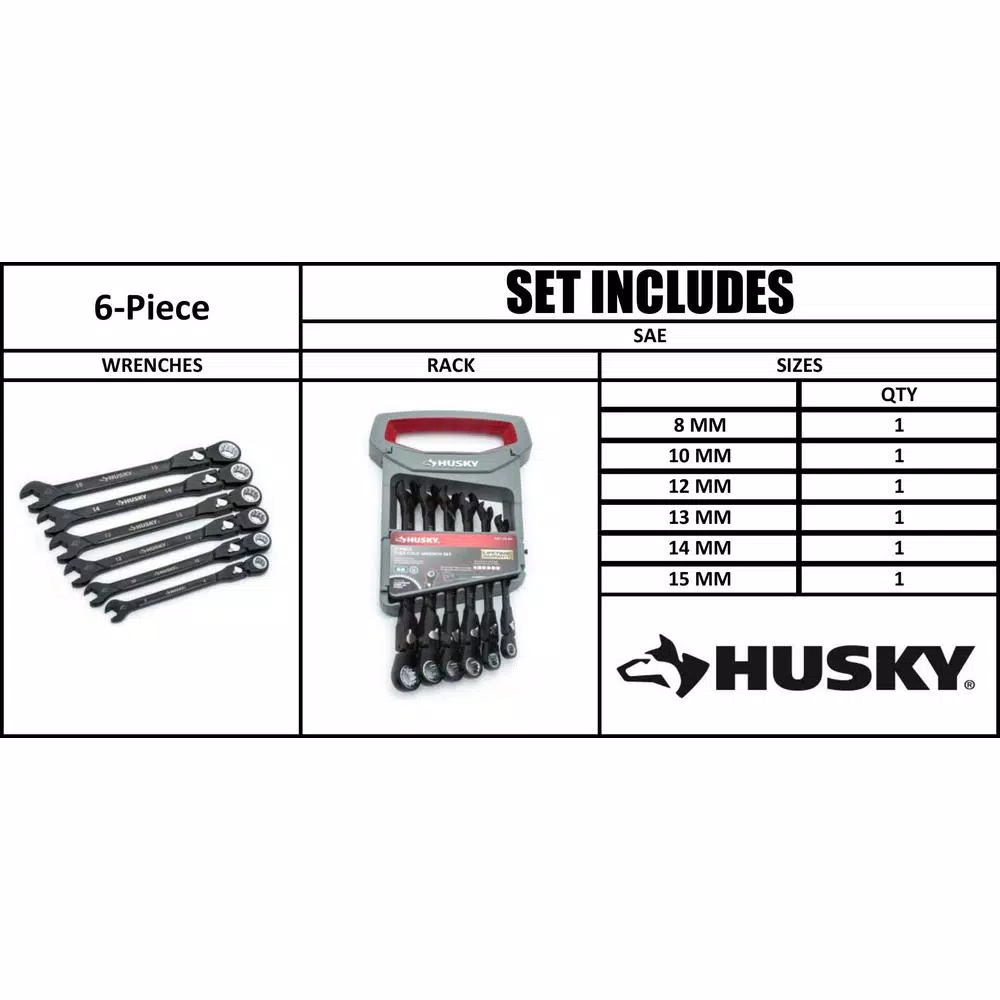 Husky 6-Piece Metric 100-Position Flex-Head Ratcheting Wrench Set