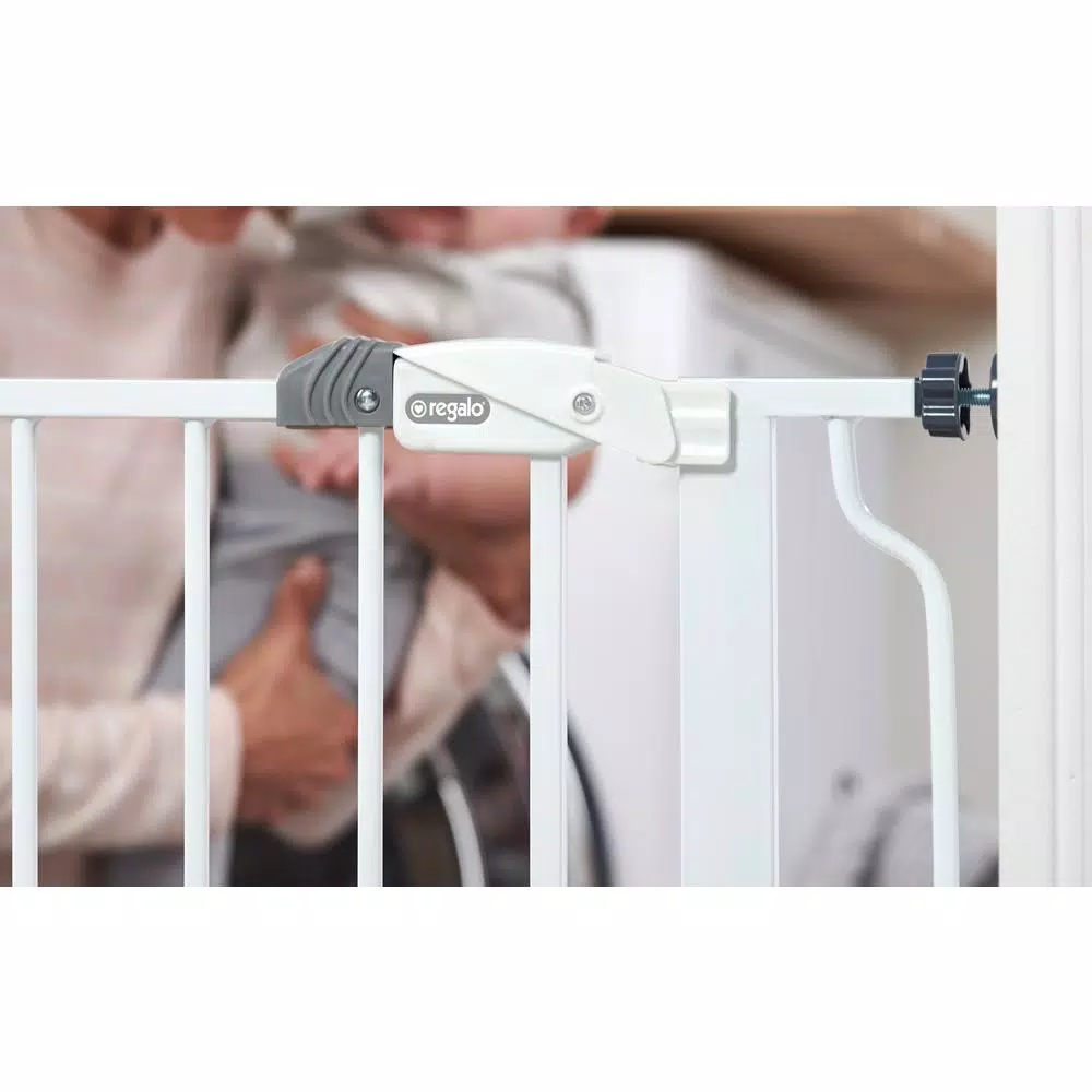Regalo Easy Step Extra Wide Metal Walk Through Baby Gate, White