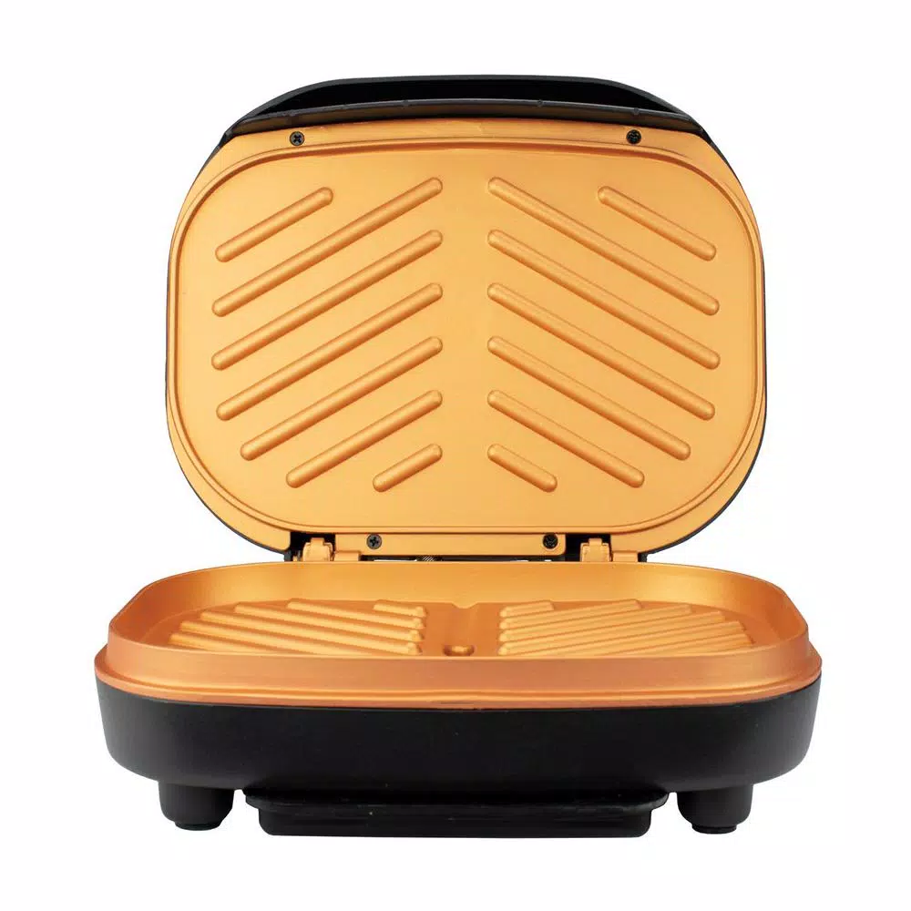Brentwood Appliances 750W Indoor Electric Copper Grill and Panini Press, 2-Serving, Black