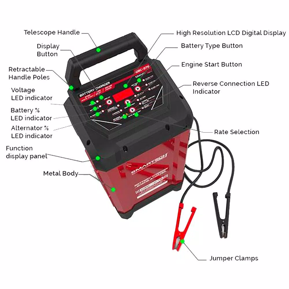 Smartech Products WBC-275 6V/12V Automotive Battery Charger, Maintainer & 275A Engine Start Jump Starter