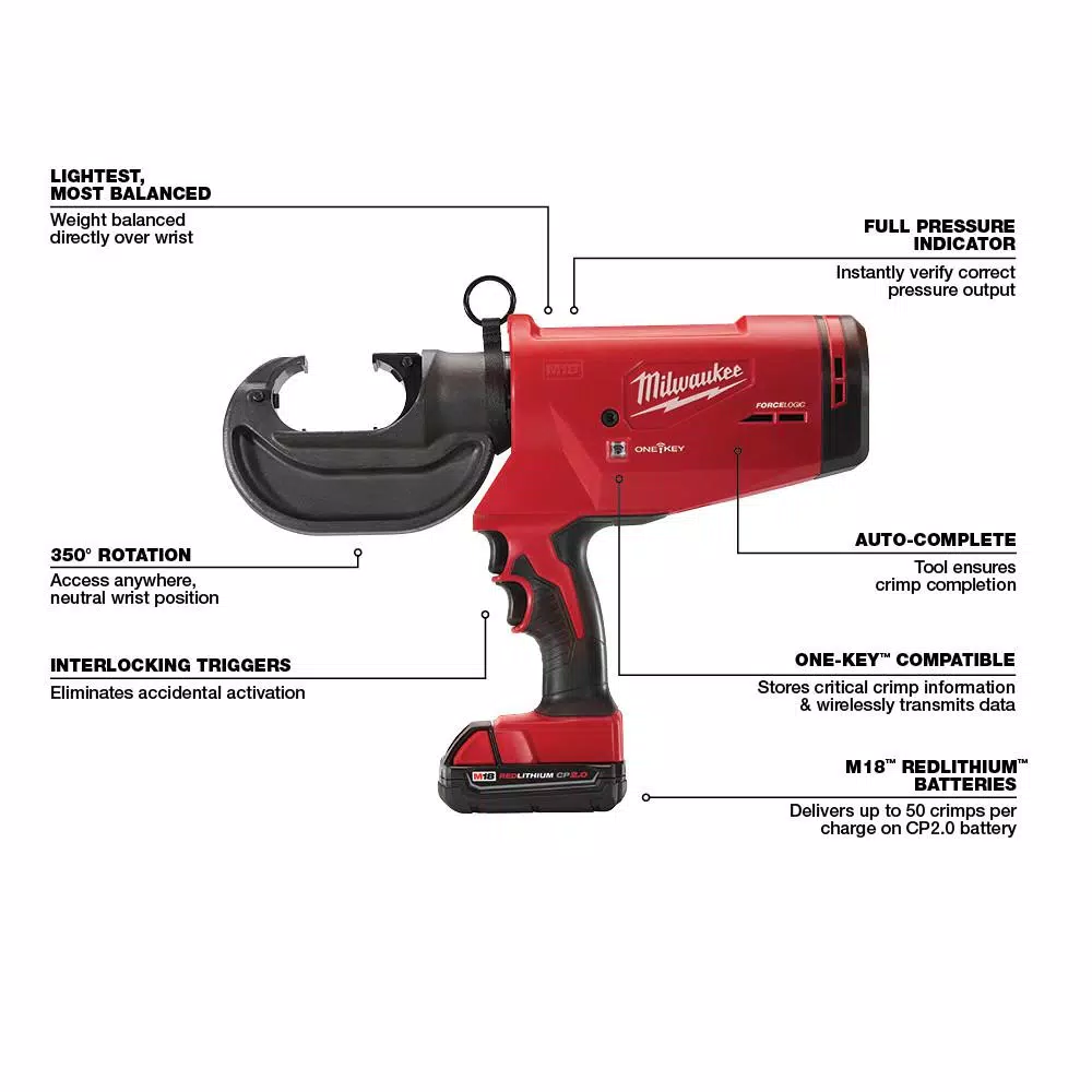 Milwaukee M18 FORCE LOGIC 750 MCM Cordless Crimper Kit with EXACT Aluminum Dies