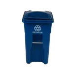 Toter 32 Gallon Blue Rollout Recycling Bin with Attached Hinged Lid thumbnail 7