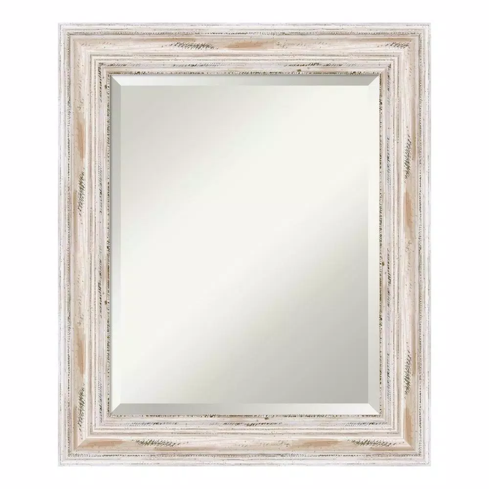 Amanti Art Alexandria 21 in. W x 25 in. H Distressed Whitewash Wood Framed Beveled Edge Bathroom Mirror