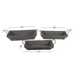 LITTON LANE Soft Gray Water Hyacinth and Seagrass Wicker Decorative Tray Set of 3 with Handles thumbnail 6