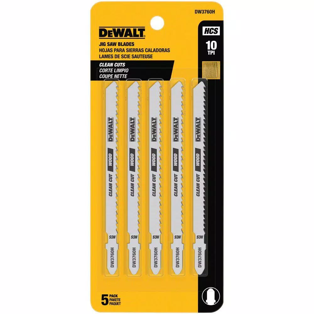 DEWALT 4 in. 10 TPI Fine Finish Wood Cutting Jigsaw Blades, T-Shank (5-Pack)