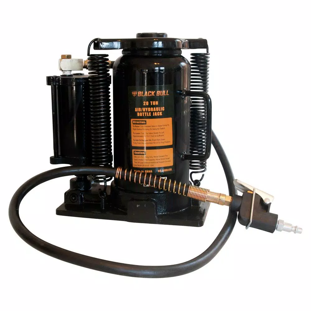 Black Bull 20-Ton Pneumatic Bottle Jack, Air and Manual Operation, 44,800 lb. Capacity