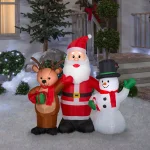 Gemmy 4 ft. Airblown Inflatable Santa, Reindeer, and Snowman Christmas Trio with LED Lights thumbnail 3