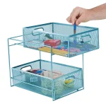 MIND READER 2-Tier Metal Mesh Utensil Caddy & Organizer, Turquoise thumbnail 2