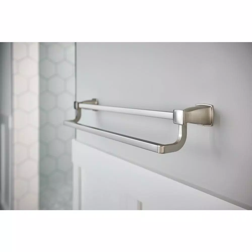 MOEN Hensley 24 in. Double Towel Bar with Press and Mark Installation, Brushed Nickel