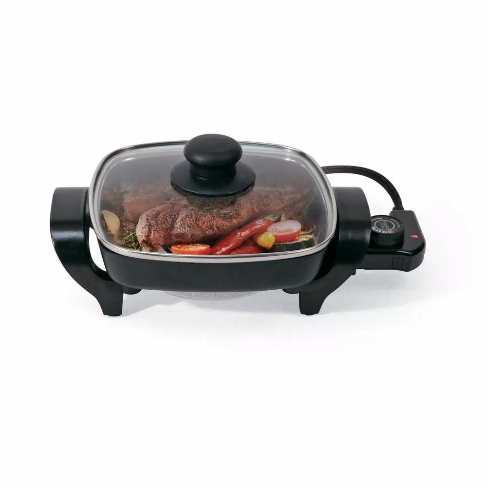 Nesco 8 in. Electric Skillet, 1800W Non-Stick Square Pan with Glass Lid, Black