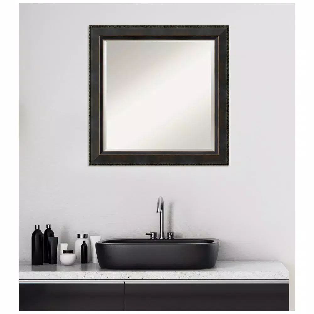 Amanti Art Signore 24 in. x 24 in. Square Wood Framed Beveled Edge Bathroom Vanity Mirror in Bronze