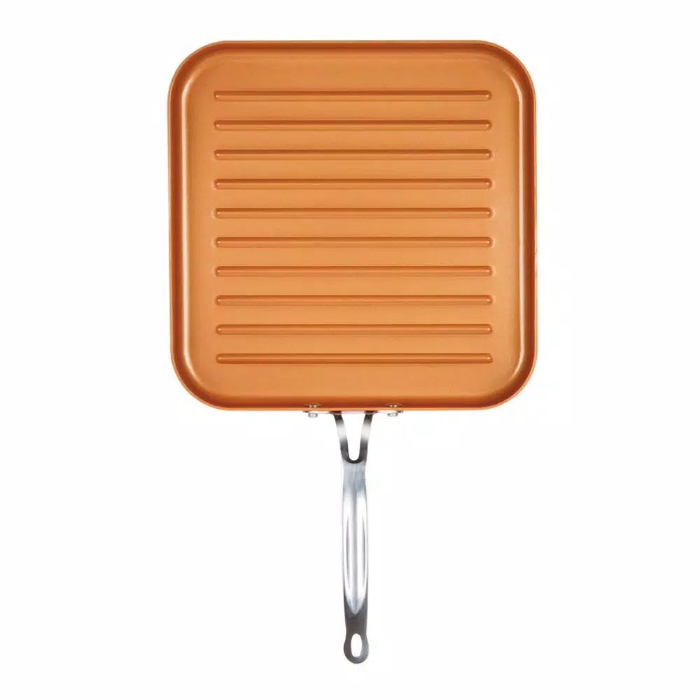 MasterPan Original Copper Pan 11 in. Square Aluminum Nonstick Copper-Infused Grill Pan