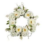 Nearly Natural 20 in. White Peony Hydrangea Wreath thumbnail 1