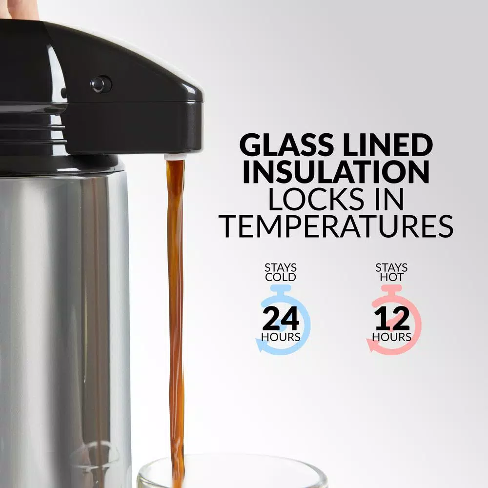 HomeCraft 12-Cup Stainless Steel Coffee Urn Dispenser, 2L Airpot Server