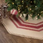 VHC Brands 55 in. Red Vintage Burlap Stripe Farmhouse Christmas Tree Skirt thumbnail 4