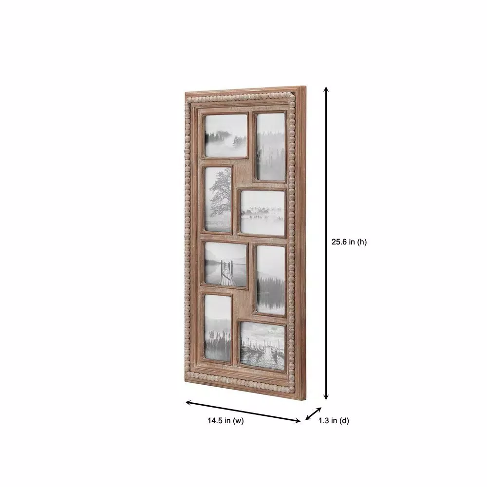 Home Decorators Collection 8-Opening Natural Beaded Wood Collage Picture Frame, 4x6, Brown