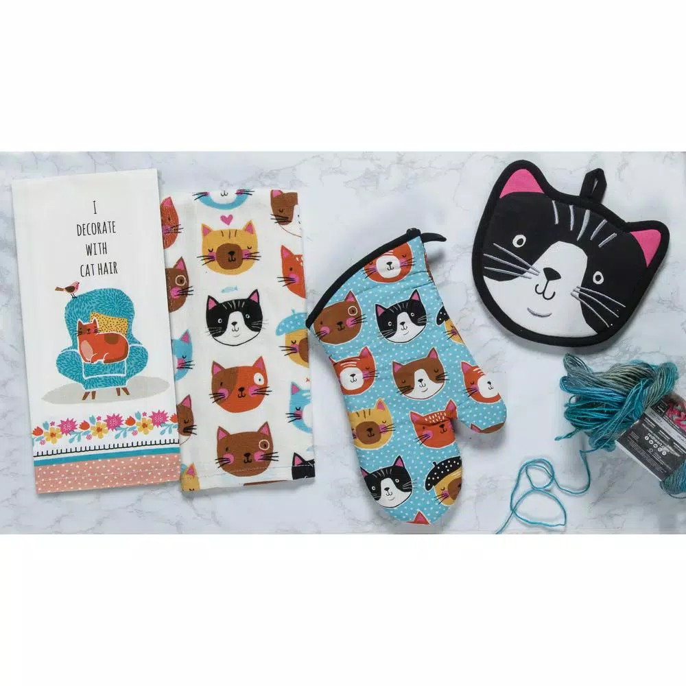 Kay Dee Crazy Cat Cotton Multi Kitchen Textile Set - 4 Piece Set
