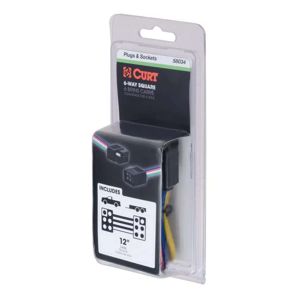 CURT 6-Way Square Trailer Connector Kit with 12" Color-Coded Wires
