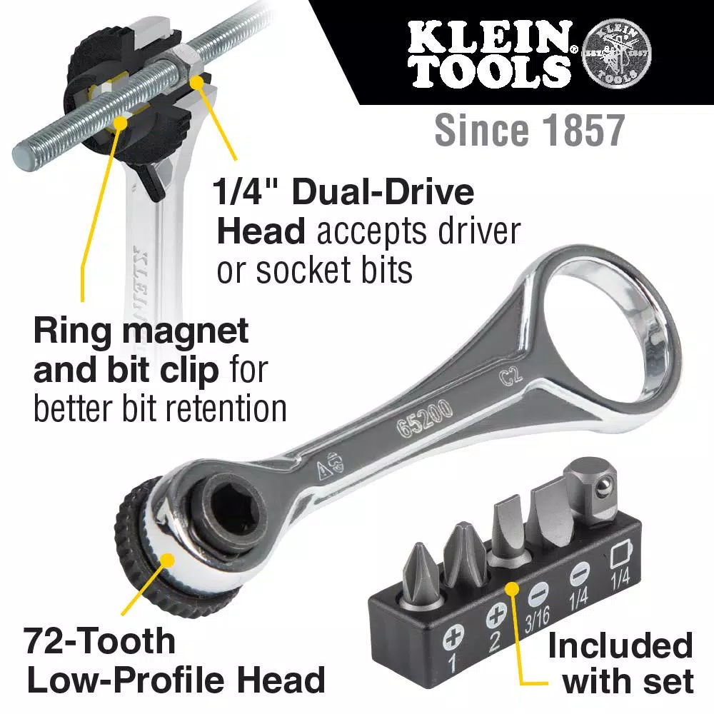 Klein Tools 1/4 in. Drive Mini Ratchet 6-Piece Set with Screwdriver Bits and Nut Drivers