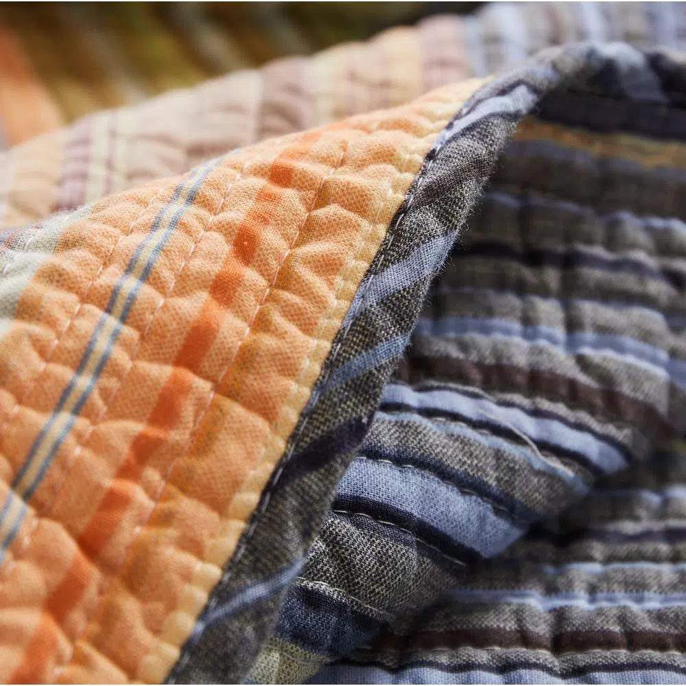 Greenland Home Fashions Katy Multicolored Quilted Cotton Throw, Reversible Striped Design