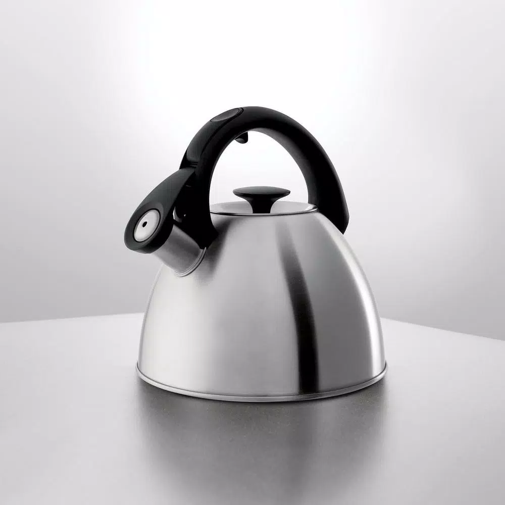 OXO Brew Good Grips Click-Click 8.4-Cup Brushed Stainless Steel Tea Kettle with Whistle