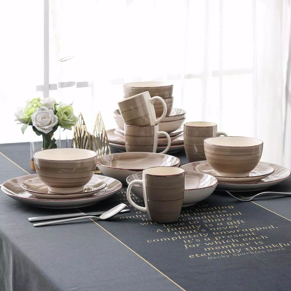 vancasso Bella 16-Piece Porcelain Dinnerware Set, Vintage Creme Beige Service for 4
