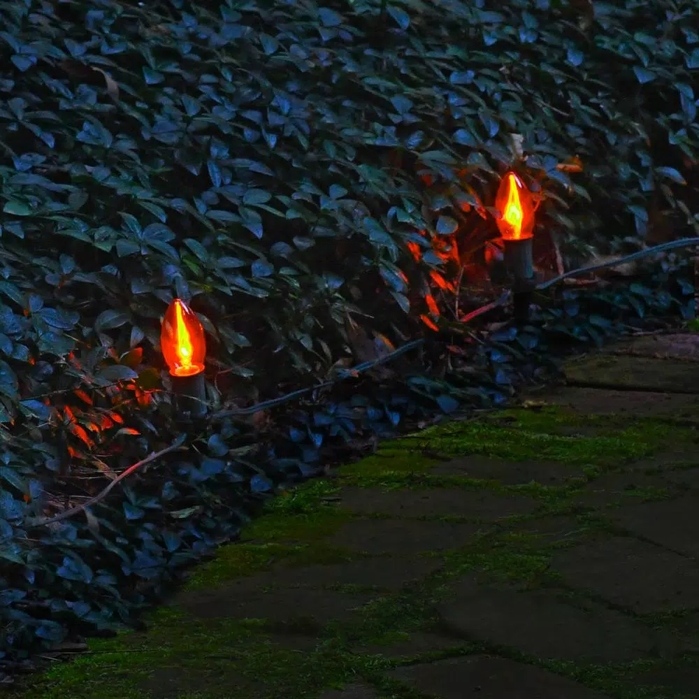 LUMABASE Electric Orange Halloween Pathway Lights with 8 Flickering Flame Effect Bulbs
