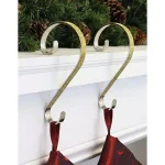 Haute Decor 6 in. Gold Glitter Steel Stocking Scroll Holders, 2-Pack thumbnail 2