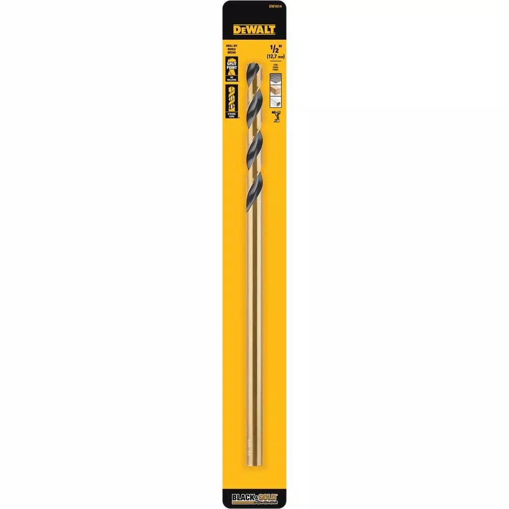 DEWALT 1/2 in. x 12 in. Black and Gold High Speed Steel Twist Drill Bit