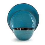 Elama Sea Glass 16-Piece Turquoise Stoneware Dinnerware Set, Service for 4 thumbnail 4