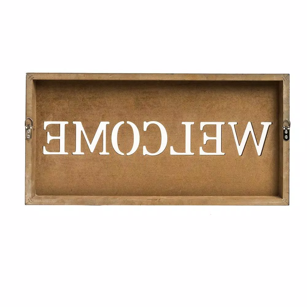 Pinnacle Patton Welcome Cut Out Wood Plank Wall Art Decor, Rustic Brown Wood Sign