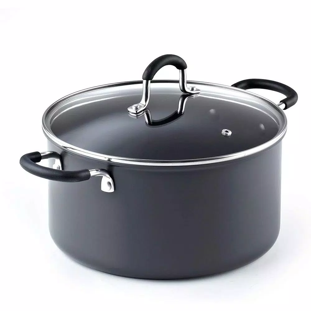 Cook N Home 6 Qt. Hard-Anodized Aluminum Nonstick Casserole Dish with Glass Lid, Black